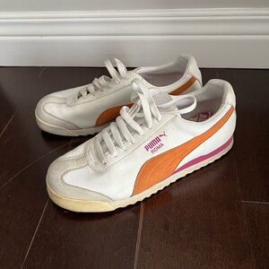 Puma Roma White and Orange Sneakers with Pink Accents